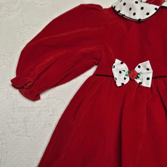 Small Steps Red Velvet Polkadot Bow 80s Party Baby Kid Dress 18 Months Christmas - Picture 6 of 8